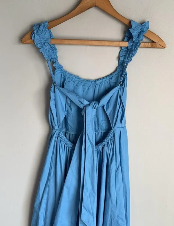 NEW Abercrombie & Fitch poplin bow back ruffle strap maxi dress XS - Image 9