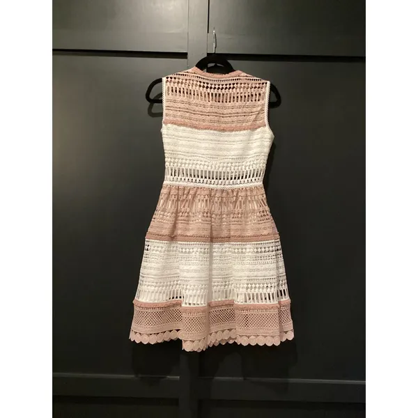 Alexis Embroidered Lace Melania sleeveless fit flare mini Dress White & Beige S - Image 3