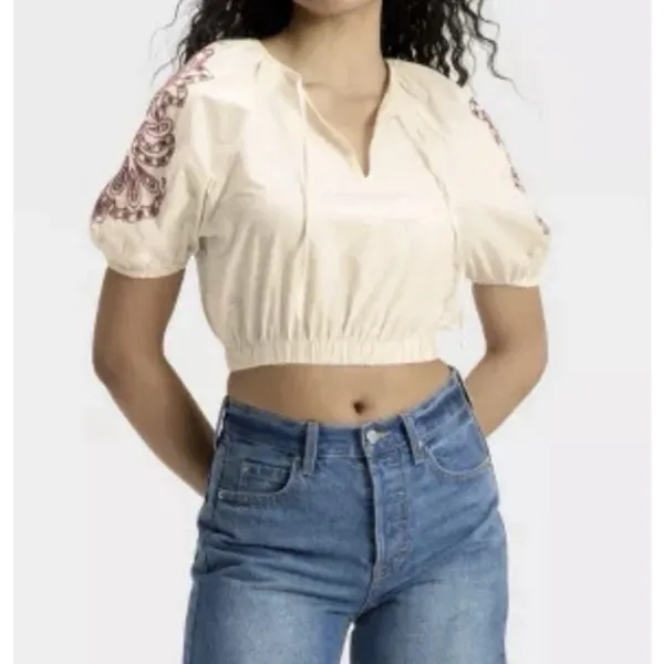 NWT Universal Thread Boho Embroidered Peasant Crop Top XS Cottagecore - Image 8