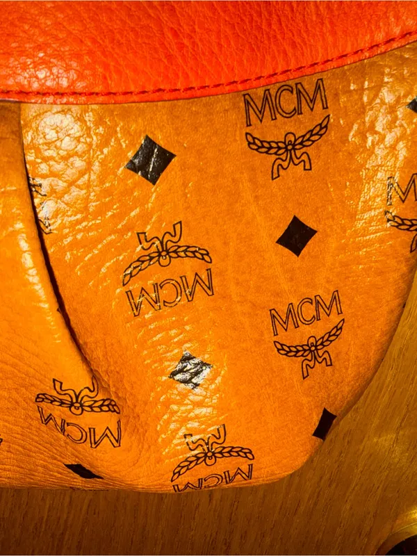 MCM Visetos Small Crossbody Bag in Cognac with orange Trim - Image 8