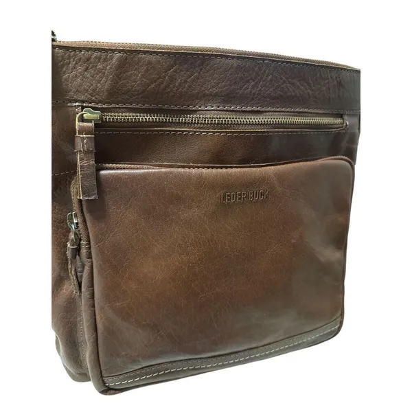 Crossbody Messenger Soft Brown Leather Bag Purse LEDER BUCK - Image 2