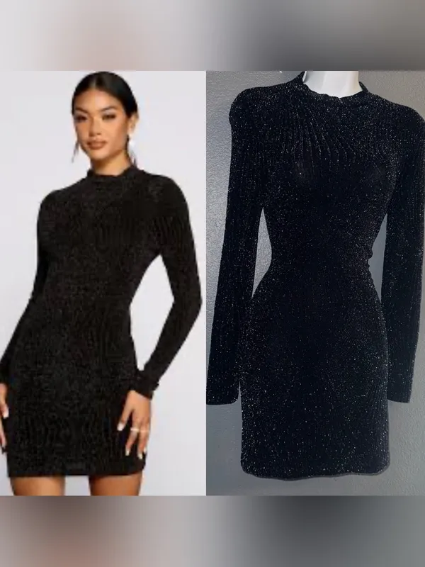 Women's Windsor Little Black Long Sleeve Sparkly Mini Sexy Dress size XS - Small - Image 2