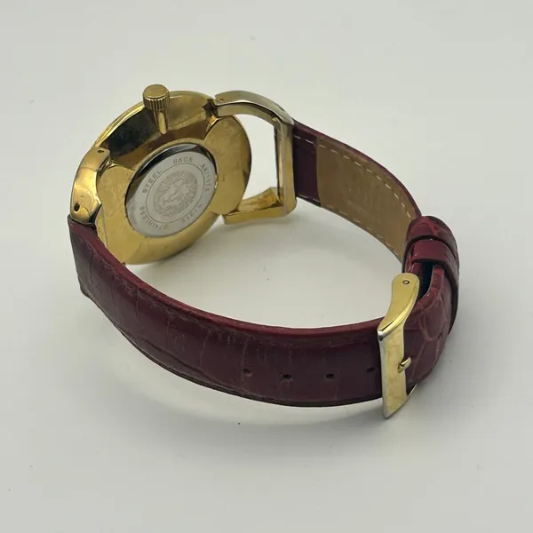 Anne Klein Gold Tone Red Genuine Leather Roman Numerals Markers Women’s Watch - Image 5