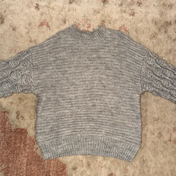 Grey Ballon Sleeve Warm Sweater Gray - Image 5