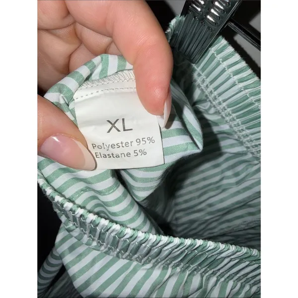 SheIn Green White Stripe Lounge Shorts Pajama Sleep Boxer Pull On Elastic Waist - Image 3