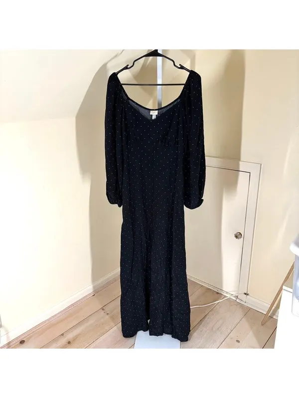 A New Day NWT Womens Long Sleeve Crepe Maxi A-Line Dress Black White Polka Dot S - Image 2