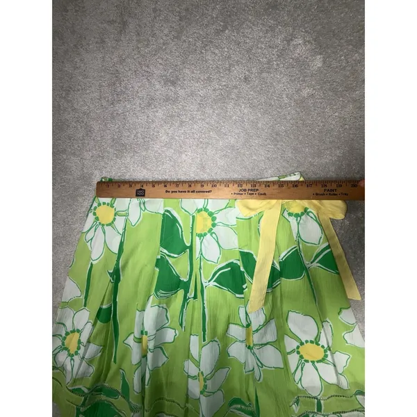 Lilly Pulitzer Pleated A-Line Skirt Green White Daisy Floral Yellow Bow 8 - Image 7