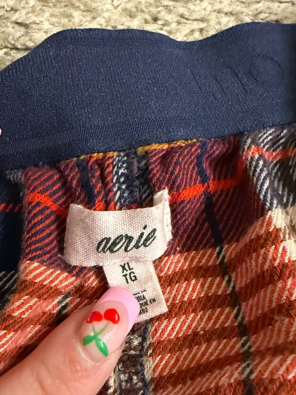 aerie Red Navy Plaid Flannel Skater Pajama Pants - size XL - Image 9