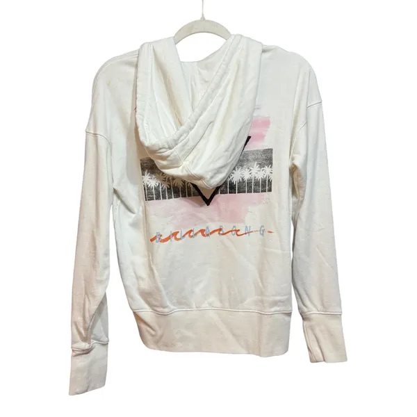 Billabong Womens Quarter Zip Hoodie White Graphic Nothing But Waves Surf S‎ - Image 3