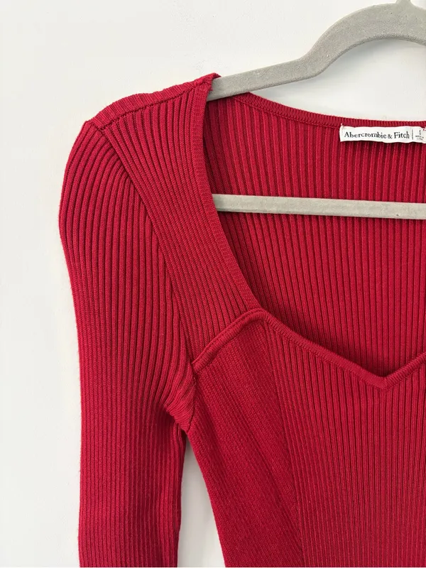 Abercrombie & Fitch Red Sweetheart Corset Ribbed Long Sleeve Sweater Dress S - Image 3