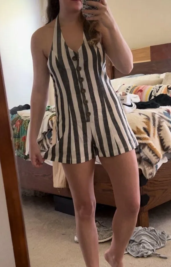 NWT Striped Button Halter Romper - Image 11