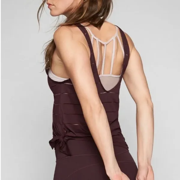 Athleta Max Out Chi Burgundy Sheer Stripe Side Tie Tank Top - Image 2
