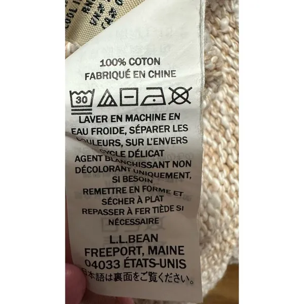 LL Bean Sweater Womens medium Beige Fair Isle Cotton Chunky Knit Mock Neck - Image 7