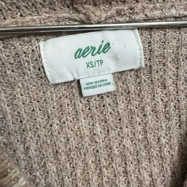 Aerie Tan Cozy Up Waffle Knit Hooded Sweater Oversized XS - Image 3