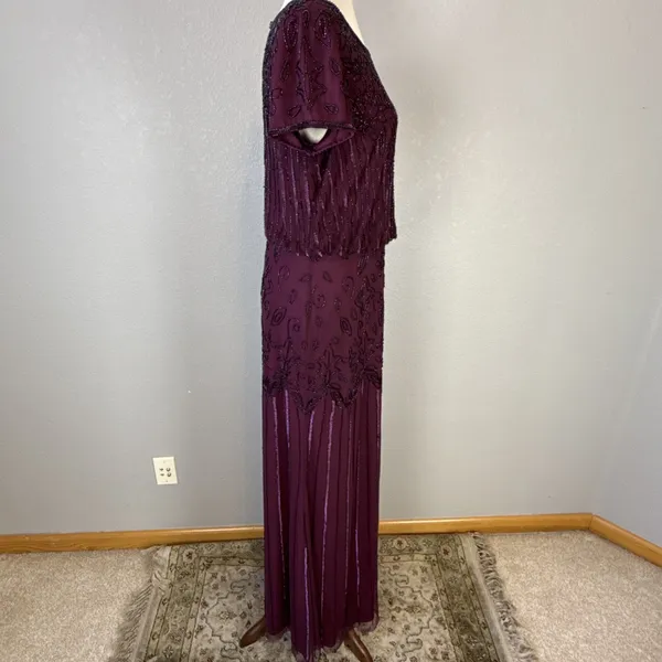 Adrianna‎ Papell Cassis Sequin Beaded Maxi Gown Dress Size 10 Plum Purple Gatsby - Image 6