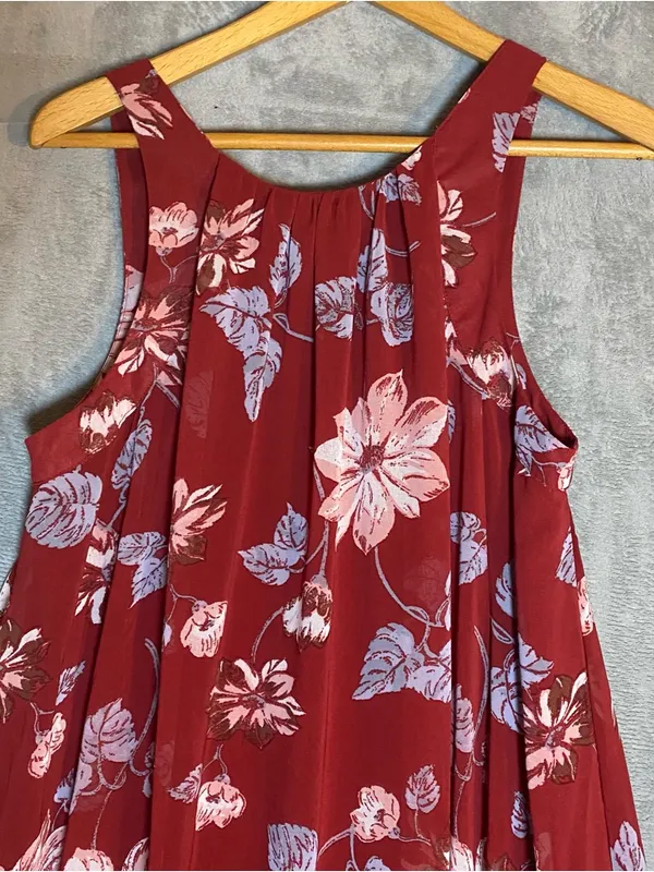Free People Maxi‎ milkmaid Dress Medium Red Floral Fairy Whimsical Dress Boho - Image 3