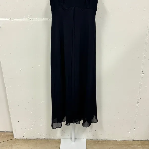 Y2K‎ Tahari Navy Blue 100% Silk V-Neck Empire Waist Maxi Dress Size 6 Minimalist - Image 4