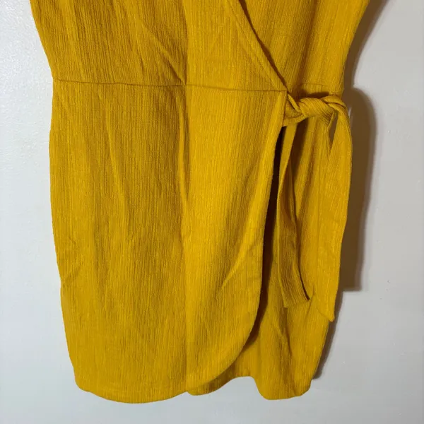 Madewell Crosshatch Side-Tie Mini Dress‎ in Mustard Yellow Size o - Image 4
