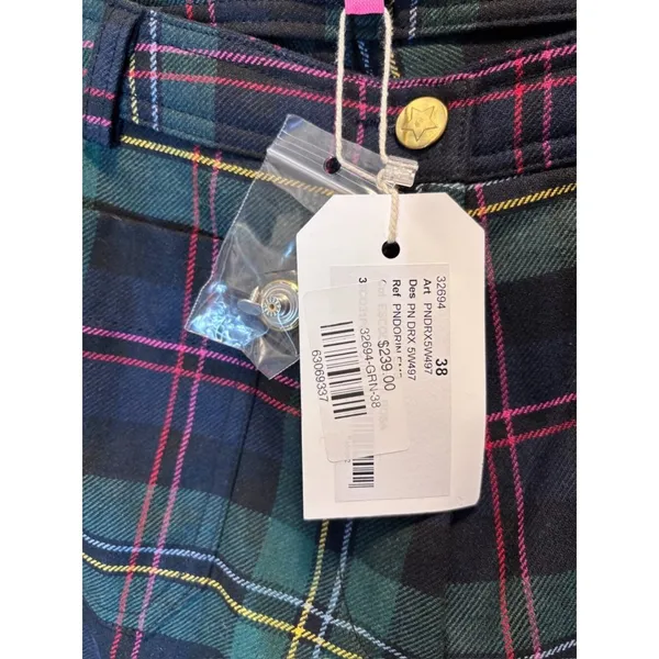 Vilagallo Tartan Plaid Scallop Hem Pants Pink Trim NWT 38 US 8 - Image 4