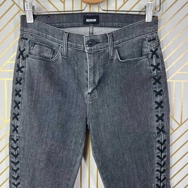 Hudson‎ Jeans The Stevie Midrise Lace Up Skinny Jeans in Vacancy Gray Size US 27 - Image 4