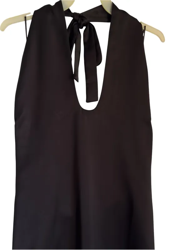 Jason Wu Black Satin Halter Plunging U-Neckline Midi Dress Medium Women’s - Image 4