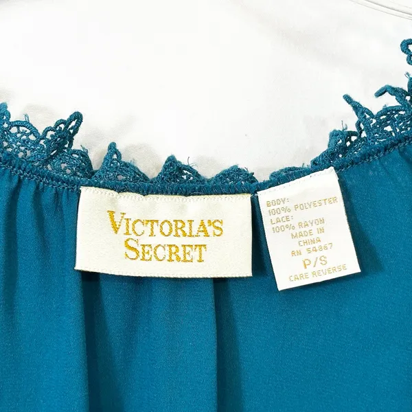 VTG Victoria's Secret Small Gown‎ Nightie Teal Blue Lace Ruffle Regency 749 - Image 7
