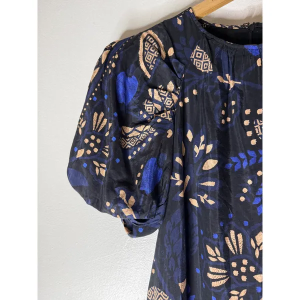 Farm Rio Black Blue Botanical Puff Sleeve Ruffle Mini Dress XS 303768 - Image 4