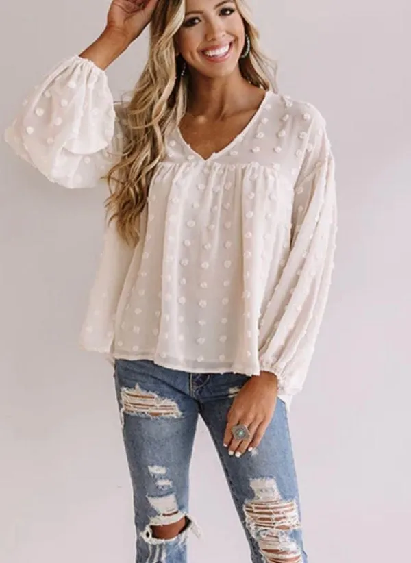 Anthropologie Entro semi-sheer polka dot textured loose fit cream blouse Size Medium - Image 3