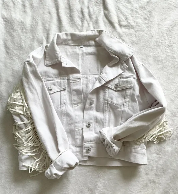 White Mama Fringe Jean Jacket - Image 5