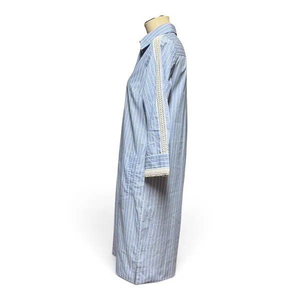 Etcetera Cotton Lace Button Up Shirt Shift Dress Blue White Stripe 4 - Image 3