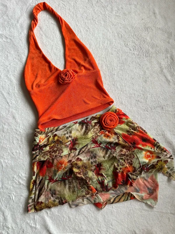 Outcast Clothing 2 Piece Set Cetara Top Orange Cetara Mini Skirt Tigerlily - Image 2