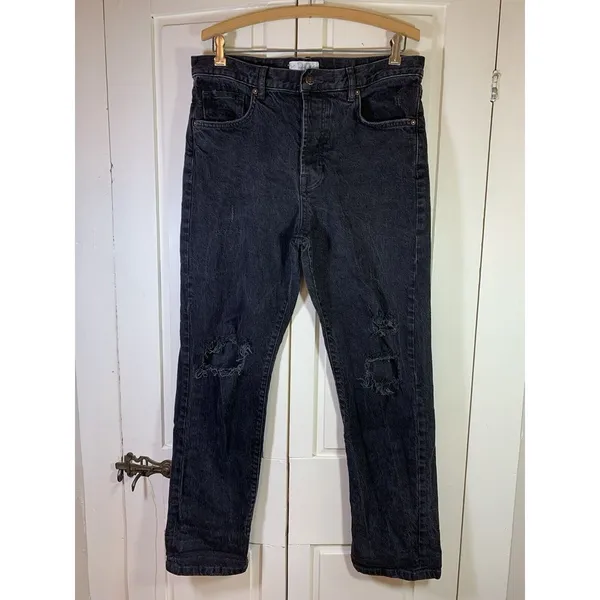 We The Free People‎ Distressed Black Jeans 30 Button Fly Denim Actual 34x29.5 - Image 3