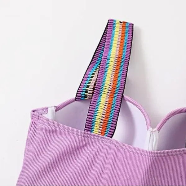 Purple One-Piece Swimsuit with Rainbow Waistband - Image 4