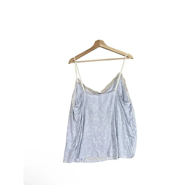 PJ Salvage Cami Top Women Sz XL Powder Blue Floral Lace Trim Pullover Sleeveless - Image 2