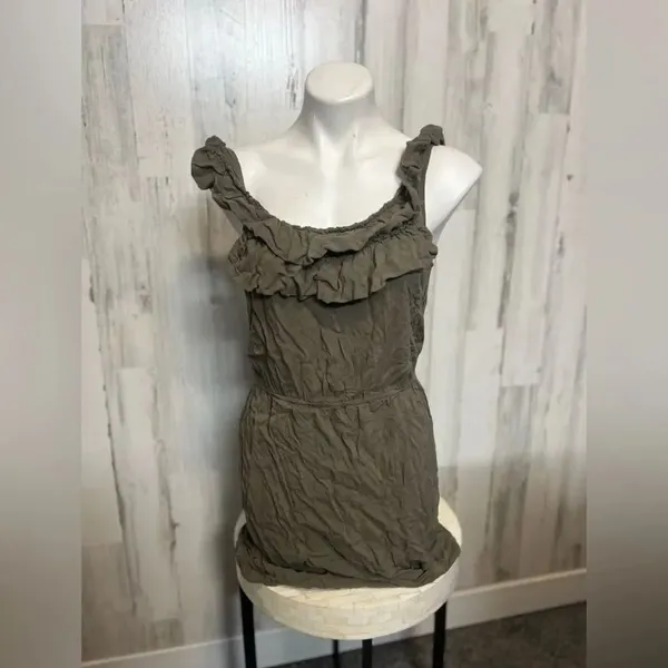 Windsor Olive Green Ruffle Mini Dress Size L Sleeveless Casual Summer - Image 2