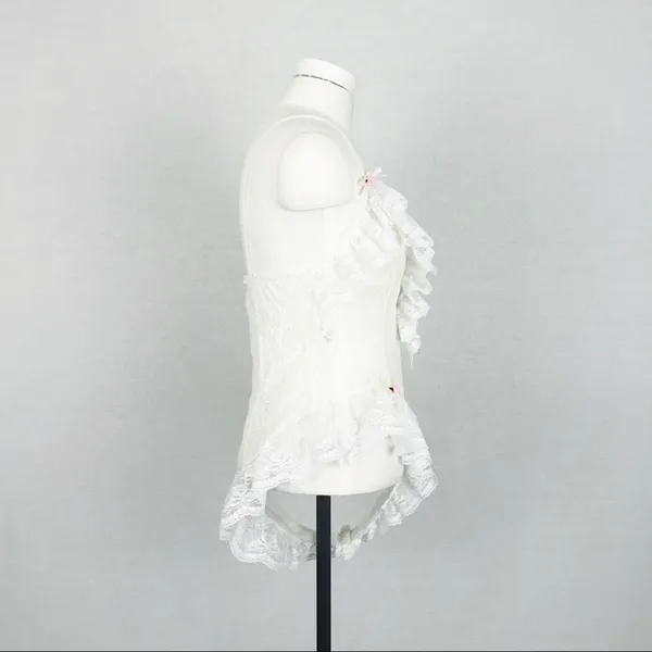Vintage Ruffled Lace-Up Lace Bodysuit Lingerie in White | Size S - Image 7