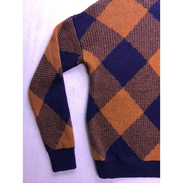 Madewell Sweater Womens Small Blue Brown Excellent Argyle Crewneck Knit Pullover - Image 6
