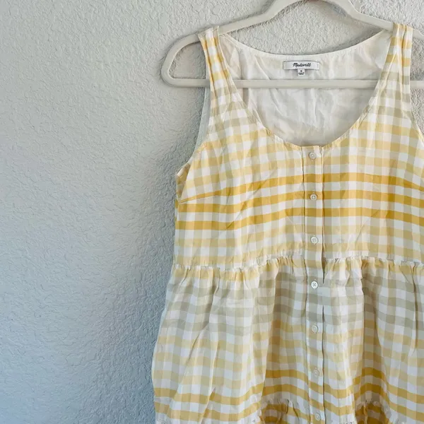 Madewell Yellow Gingham Tiered Mini Dress - Image 4