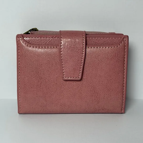 Blush Pink Compact Bifold Wallet Faux Leather Zipper Coin Pocket Card Holder NWT - Image 8