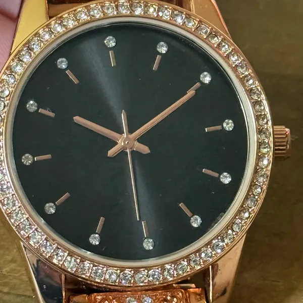 Rose gold iced quartz watch - Image 6