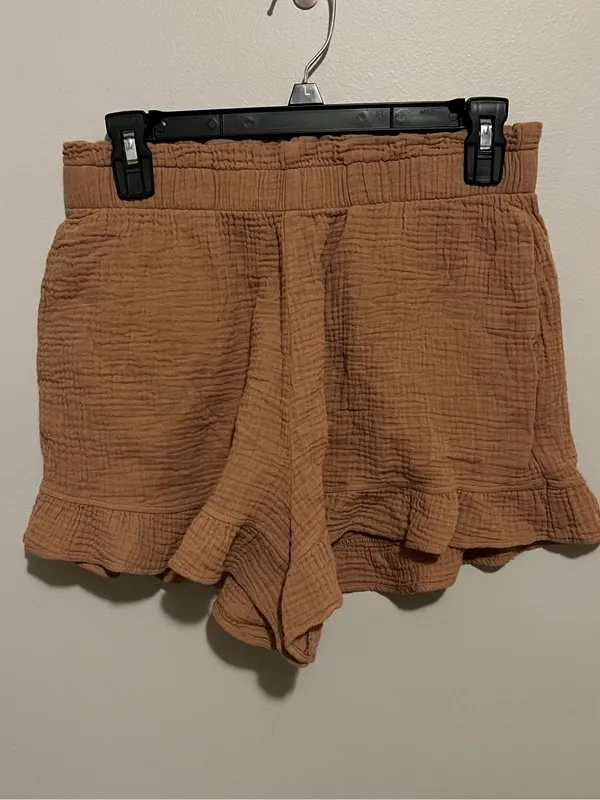 Show Me Your Mumu Women's Brown Ruffle Hem Pull-On Elastic Waist Shorts M - Image 2