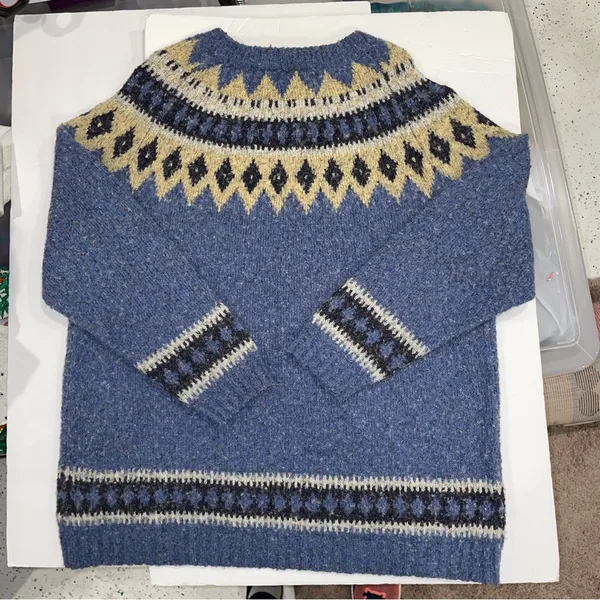 Cute y2k soft wool blend faire isle cozy sweater boucle blue - Image 4
