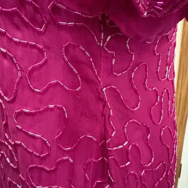 Vintage 80s Scala Beaded Sequin Cocktail Party Dress Fuschia Pink Size‎ PXL - Image 6
