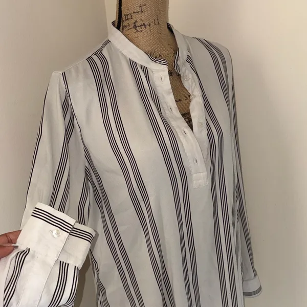 Women's White and Navy Striped Tunic Blouse - Image 2