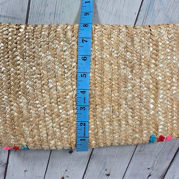 Shiraleah Chicago Lourdess Clutch Straw Pom Pom Trim‎ Multicolor NWT - Image 8