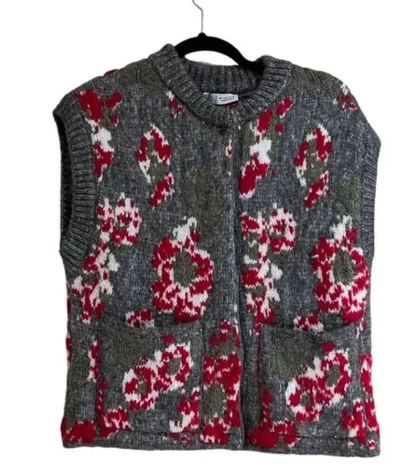 NEW ZARA Floral Jacquard Chunky Knit Vest Sleeveless Sweater BLOGGER FAV - Image 7