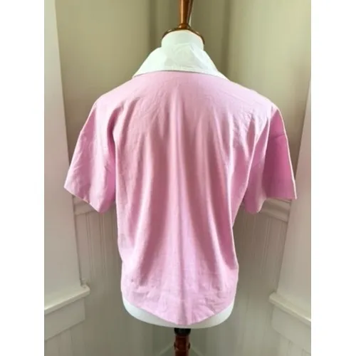 Everlane Organic Cotton Retro Polo Shirt Pink White Small Preppy Summer Fun - Image 3