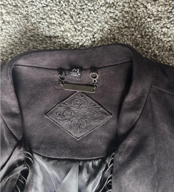 Jou Jou Black Suede Frindge Jacket Size M - Image 4