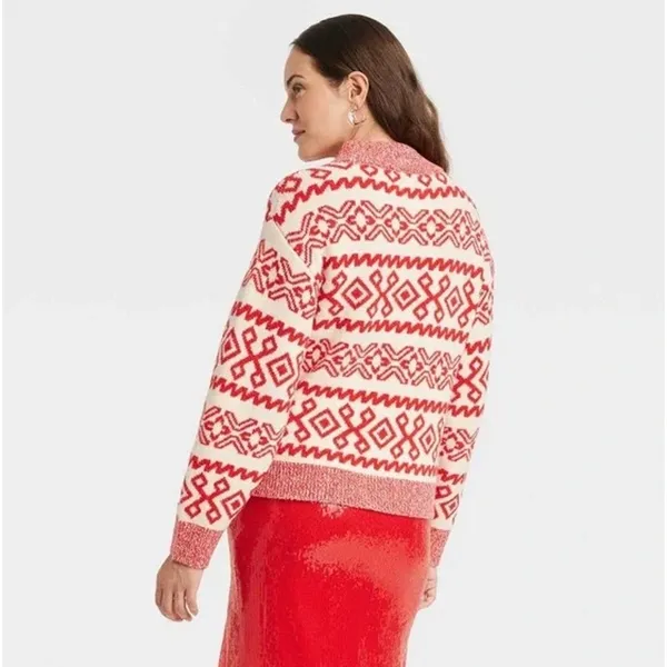 A New Day Apres Crew Neck Graphic Pullover Sweater Red Size Medium - Image 2