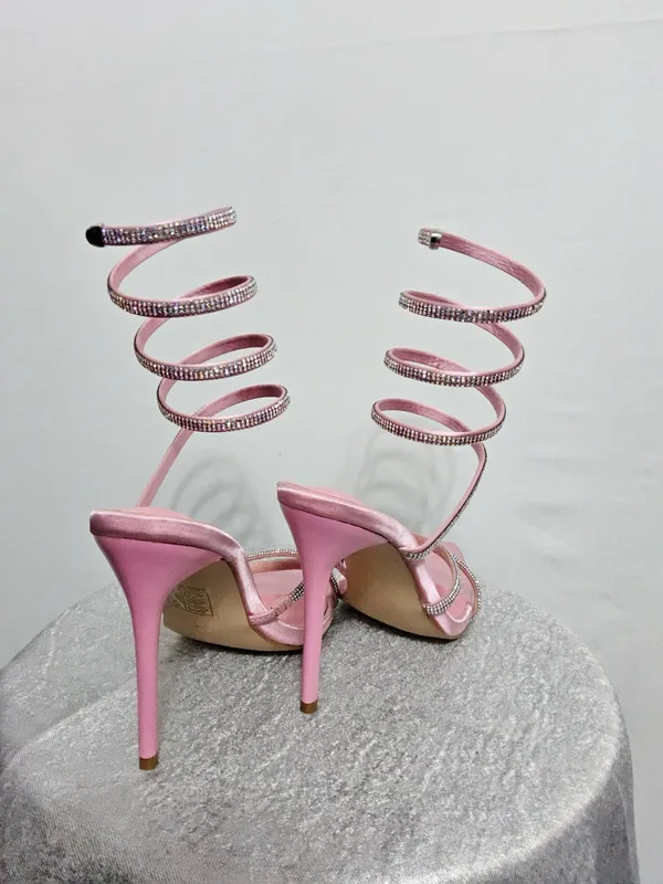 Pink Rhinestone Spiral Stiletto Heels 💎 Satin Pointed Toe | Size 8 | CG Logo)B14 - Image 3